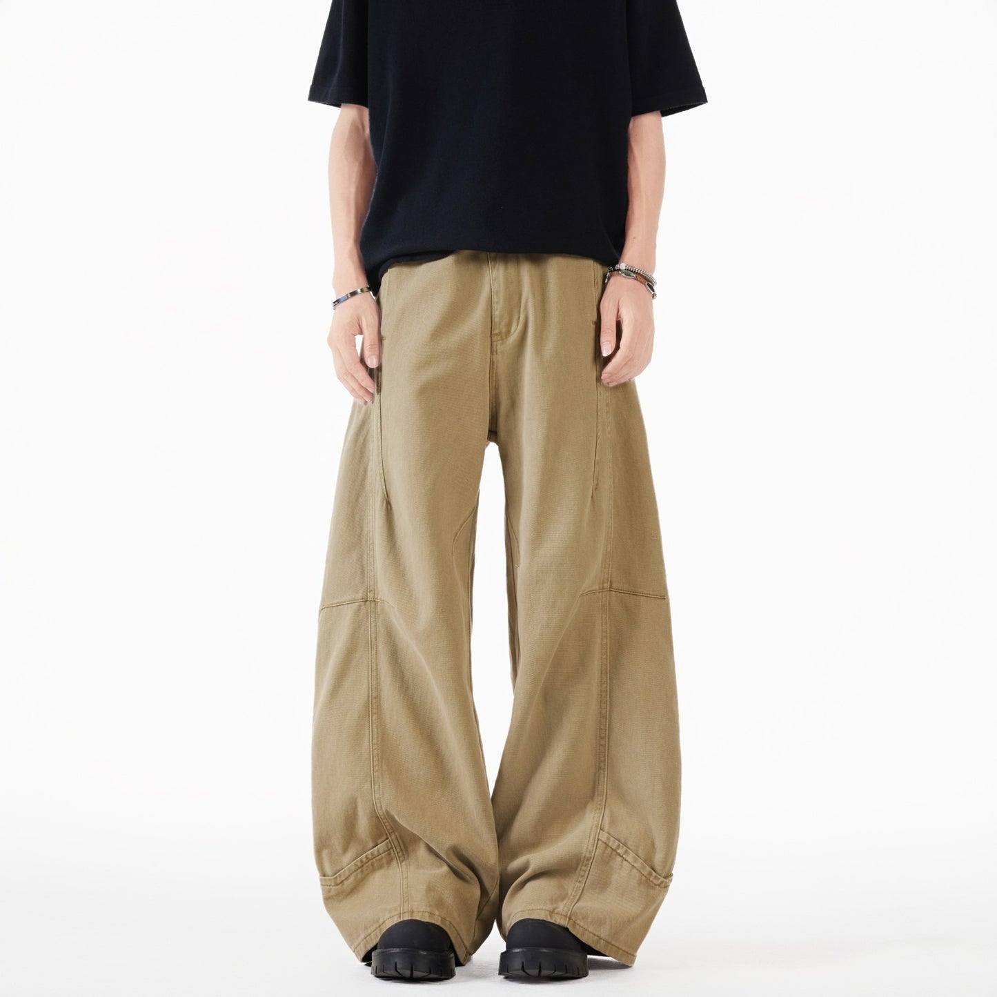 Vintage Deconstructed Barrel Pants Khaki Workwear
