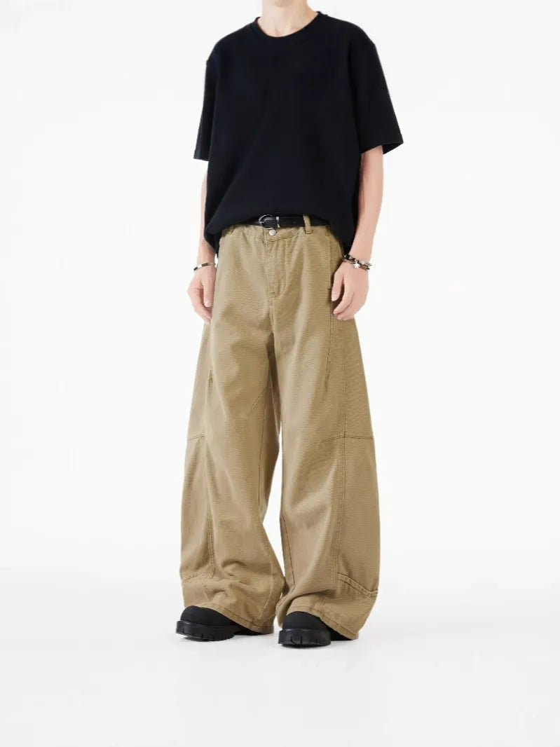 Vintage Deconstructed Barrel Pants Khaki Workwear