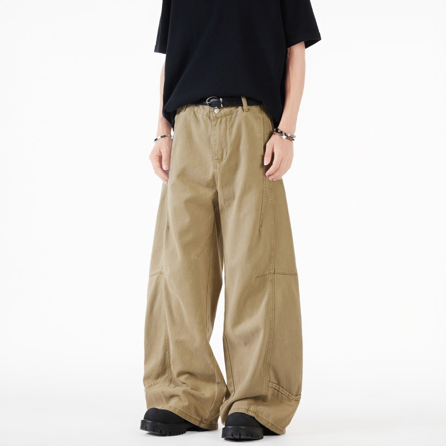 Vintage Deconstructed Barrel Pants Khaki Workwear