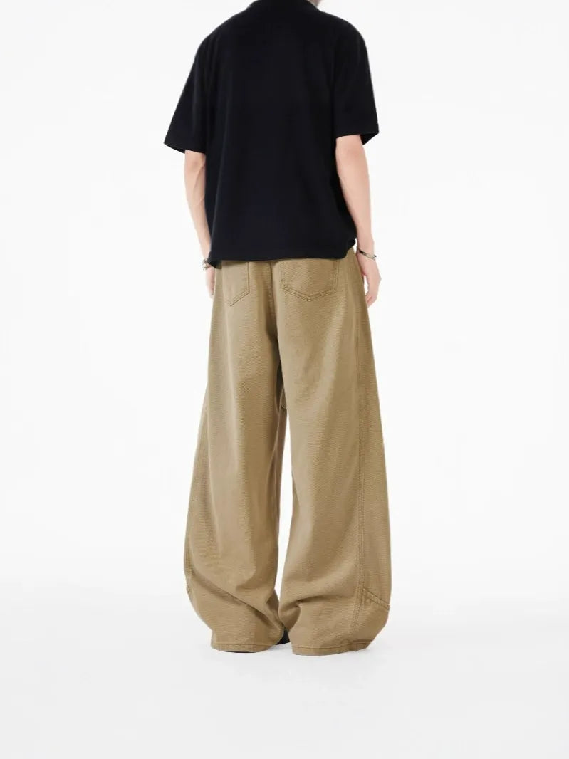 Vintage Deconstructed Barrel Pants Khaki Workwear