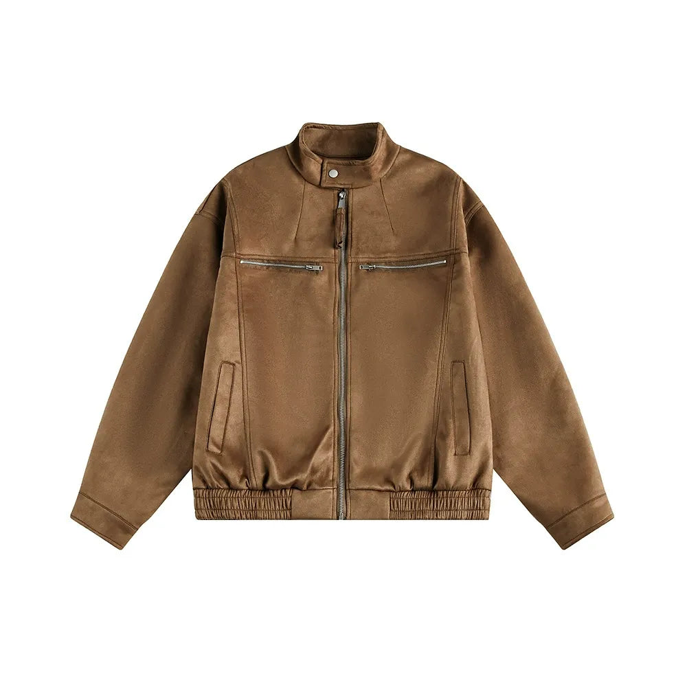 Vintage Faux Suede Jacket Relaxed & Zippered Pockets