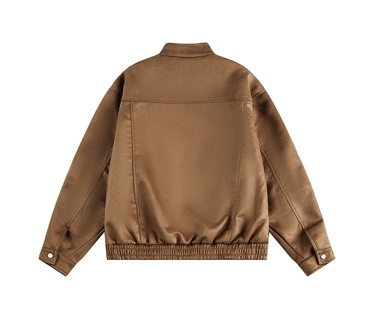 Vintage Faux Suede Jacket Relaxed & Zippered Pockets