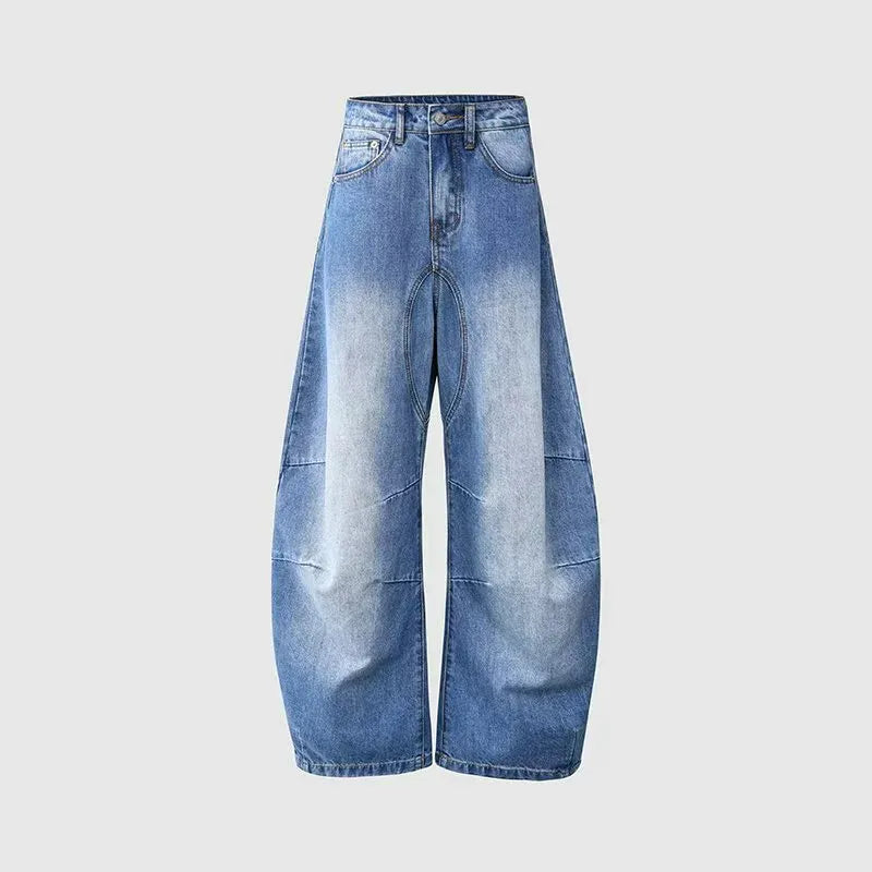 Vintage Wash Deconstructed Barrel Leg Jeans