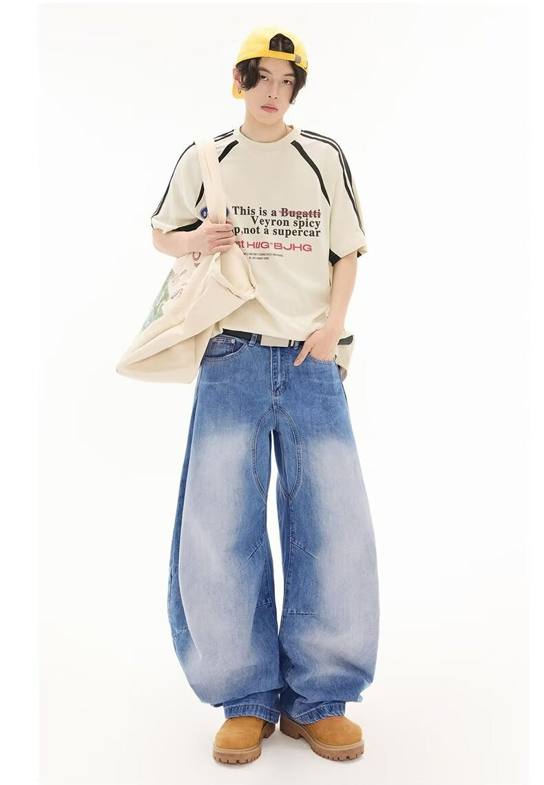 Vintage Wash Deconstructed Barrel Leg Jeans