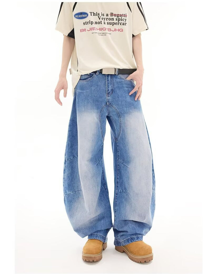 Vintage Wash Deconstructed Barrel Leg Jeans