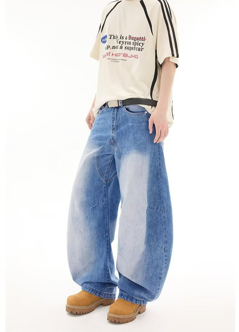 Vintage Wash Deconstructed Barrel Leg Jeans
