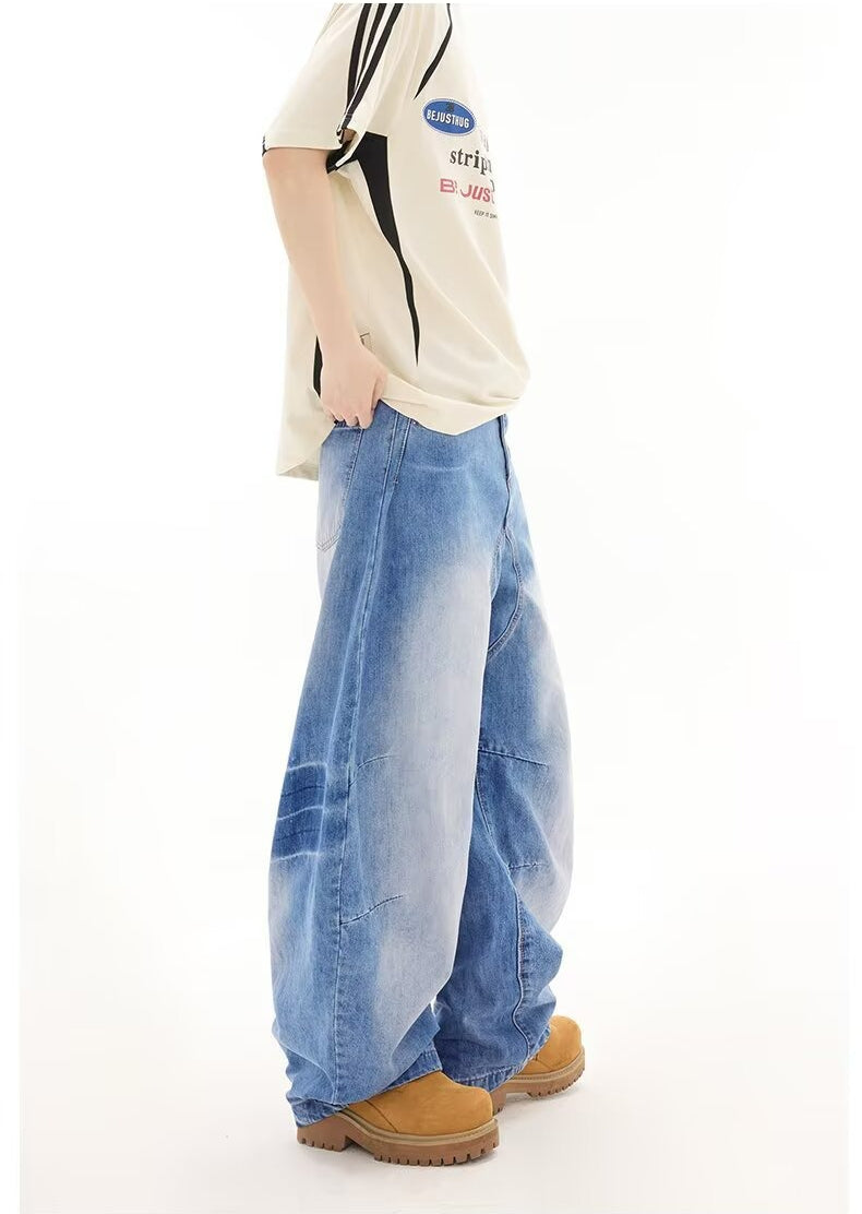 Vintage Wash Deconstructed Barrel Leg Jeans