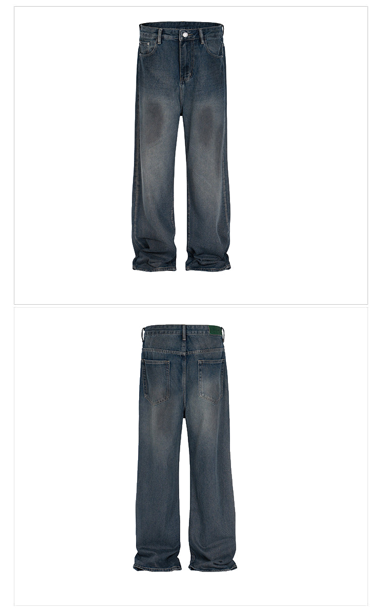 Vintage Wash Unisex Straight Jeans High Street Distressed Denim