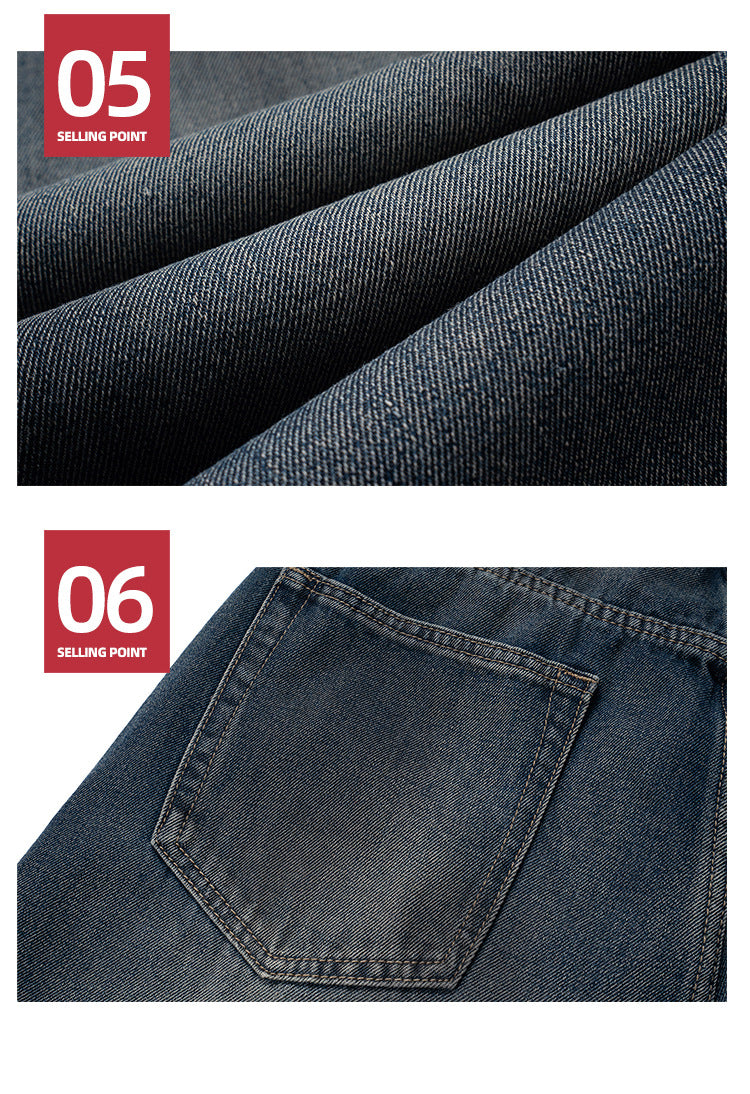Vintage Wash Unisex Straight Jeans High Street Distressed Denim