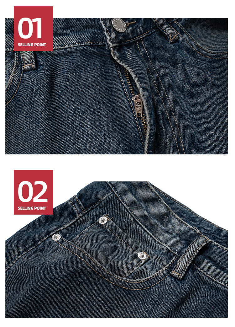 Vintage Wash Unisex Straight Jeans High Street Distressed Denim