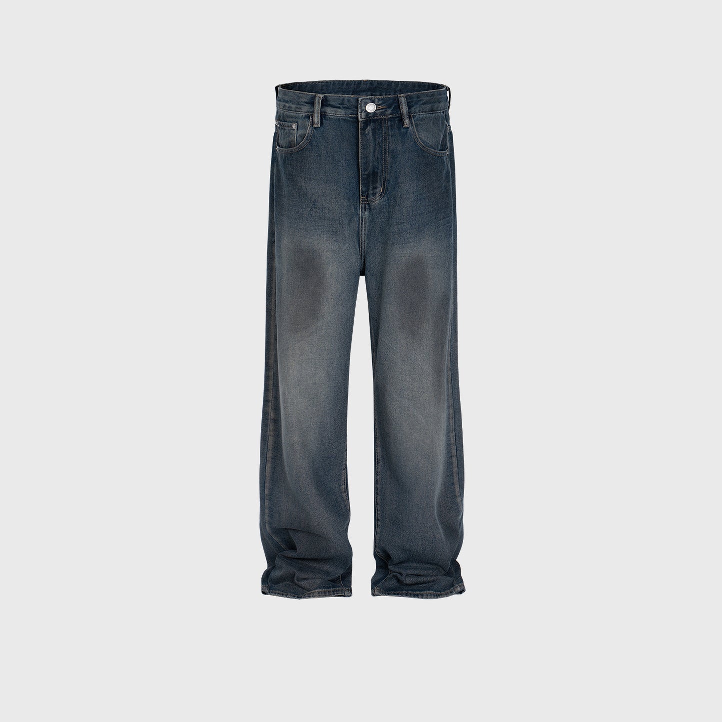 Vintage Wash Unisex Straight Jeans High Street Distressed Denim
