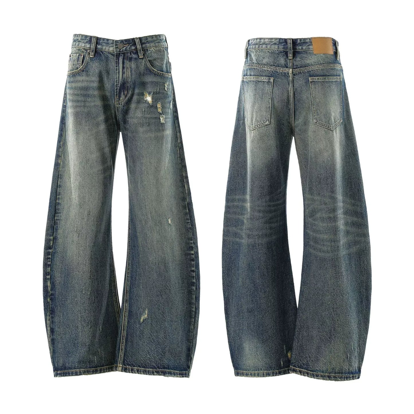 Vintage Wash Whiskering Barrel Mooping Jeans