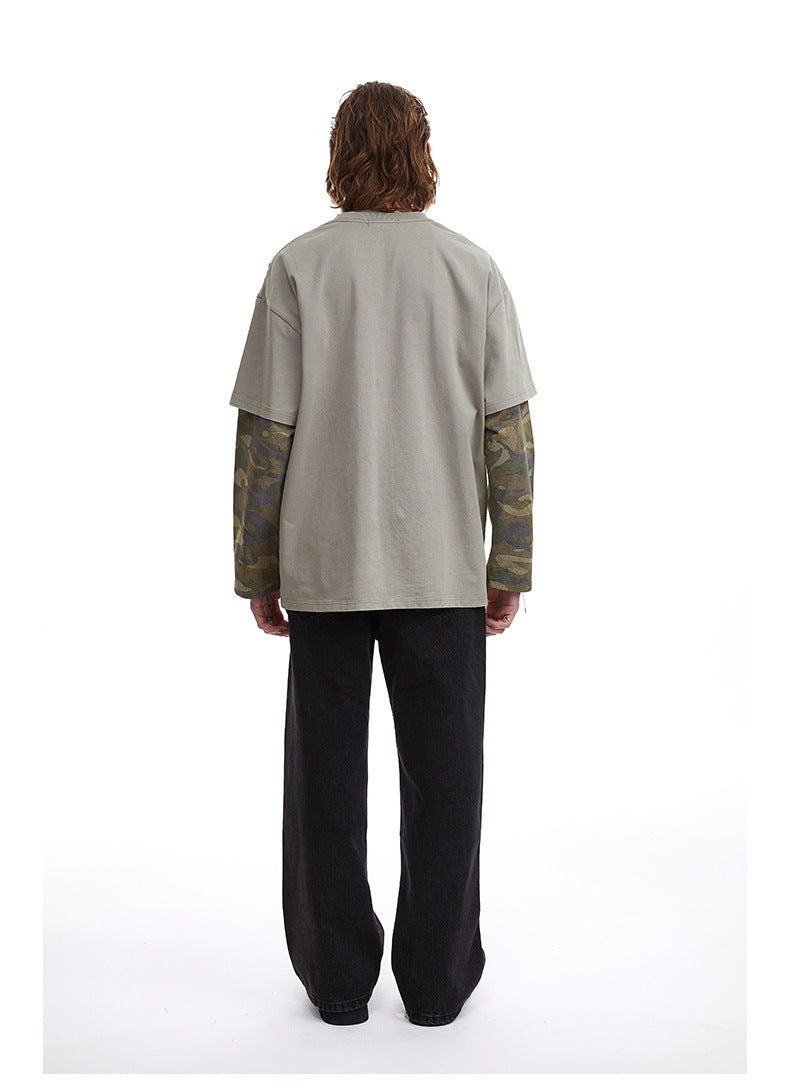 Vintage Camouflage Faux Two-piece Long Sleeve T-Shirt