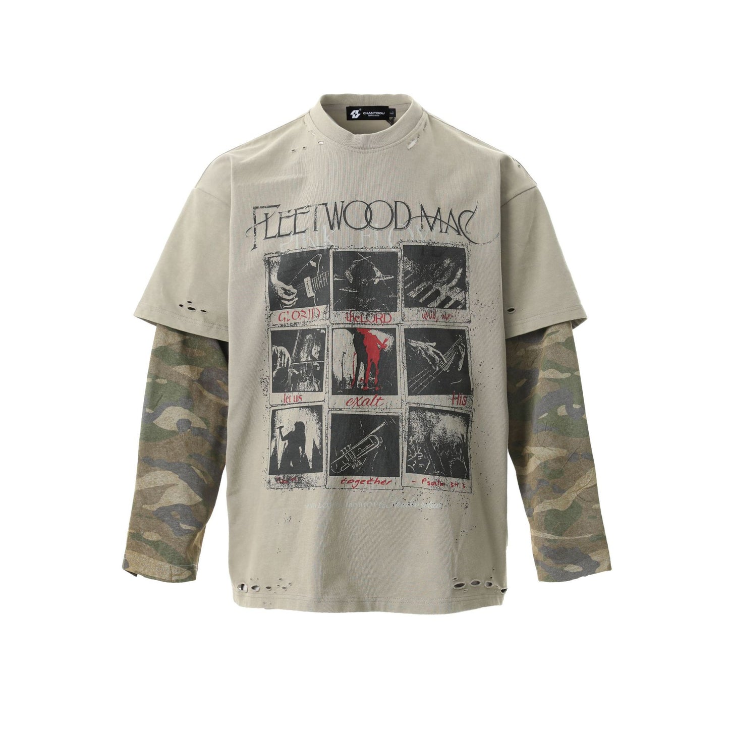 Vintage Camouflage Faux Two-piece Long Sleeve T-Shirt