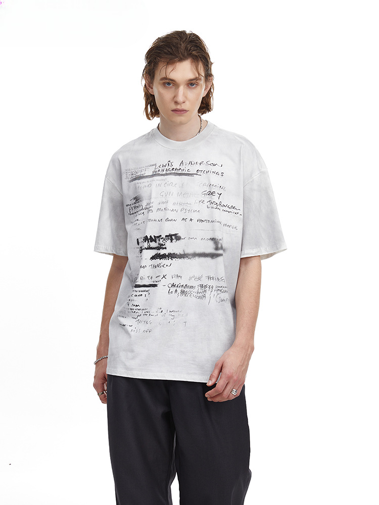 Vintage Hand Drawn Print Tee Streetwear Loose Fit Graphic T-shirt