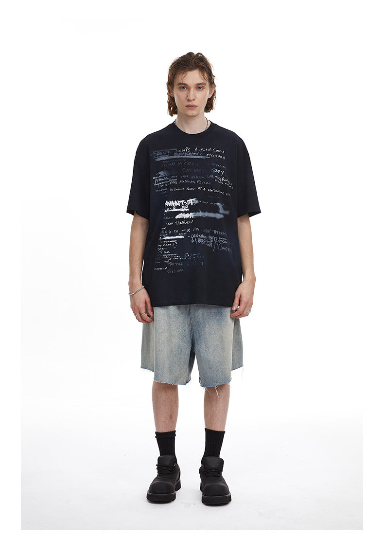 Vintage Hand Drawn Print Tee Streetwear Loose Fit Graphic T-shirt