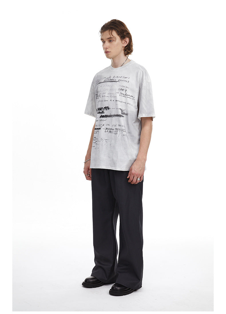 Vintage Hand Drawn Print Tee Streetwear Loose Fit Graphic T-shirt