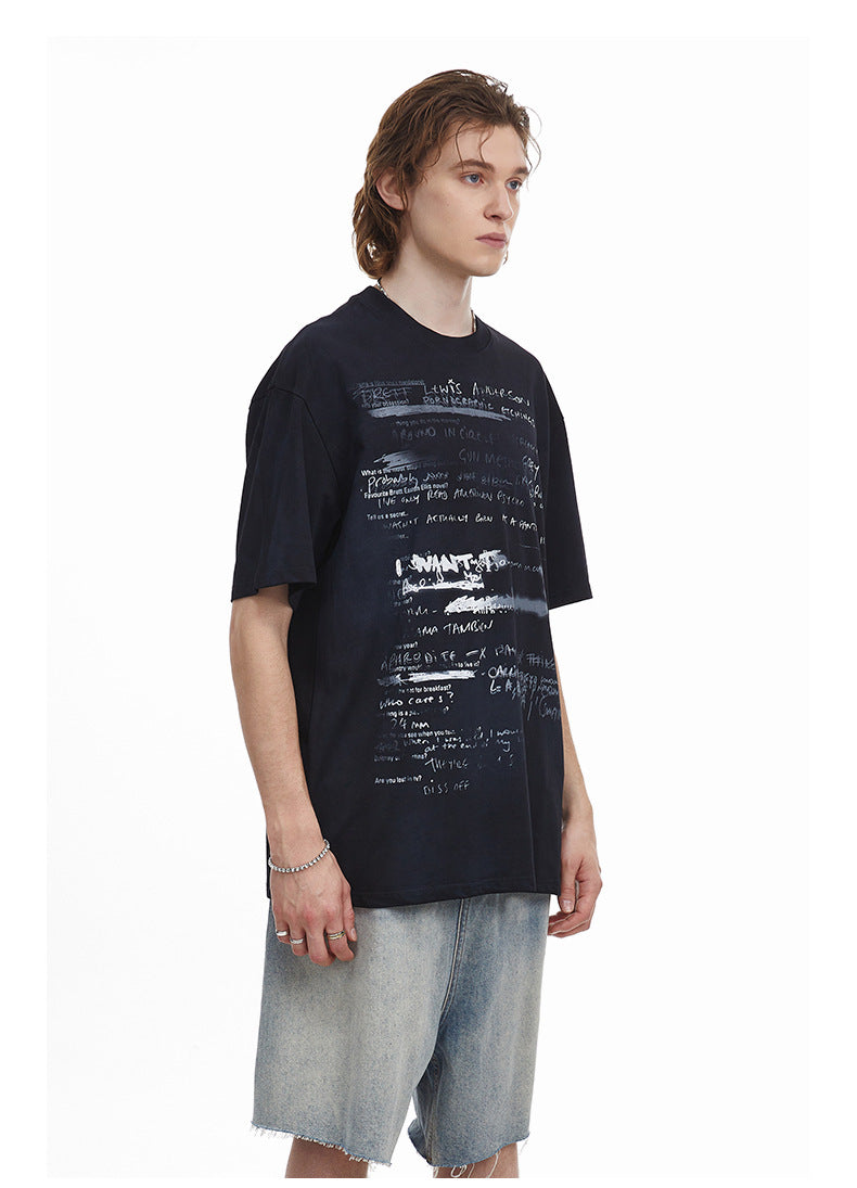 Vintage Hand Drawn Print Tee Streetwear Loose Fit Graphic T-shirt