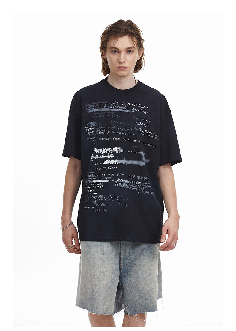 Vintage Hand Drawn Print Tee Streetwear Loose Fit Graphic T-shirt