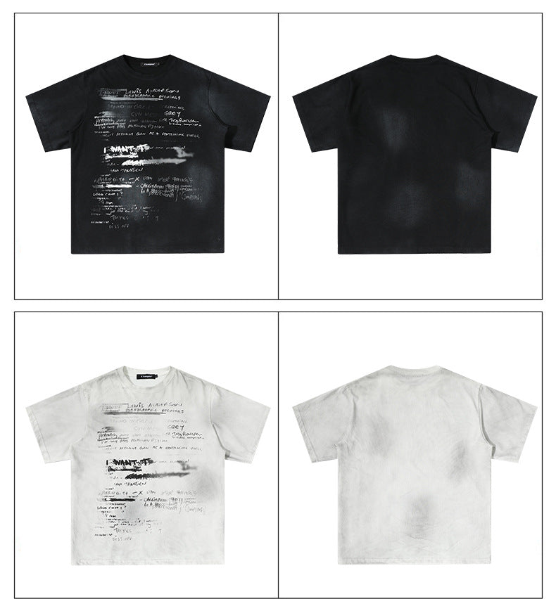 Vintage Hand Drawn Print Tee Streetwear Loose Fit Graphic T-shirt