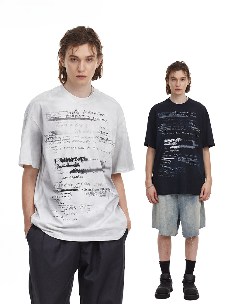 Vintage Hand Drawn Print Tee Streetwear Loose Fit Graphic T-shirt