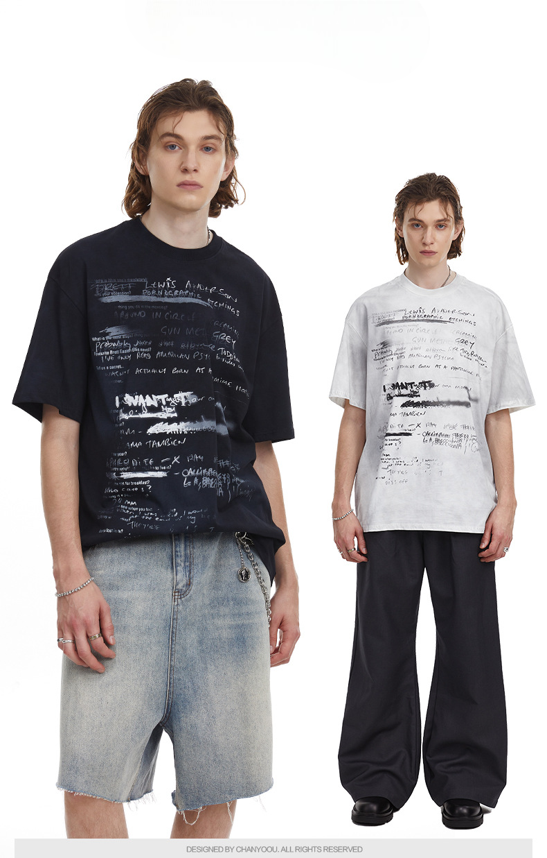 Vintage Hand Drawn Print Tee Streetwear Loose Fit Graphic T-shirt