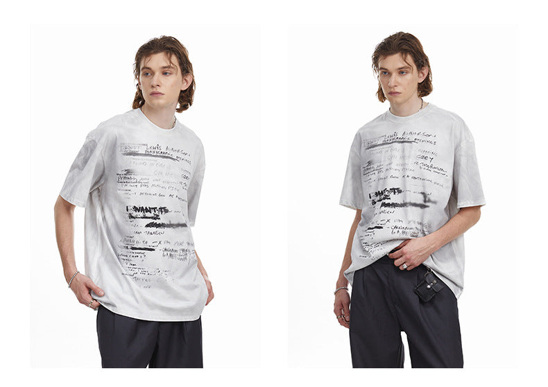 Vintage Hand Drawn Print Tee Streetwear Loose Fit Graphic T-shirt