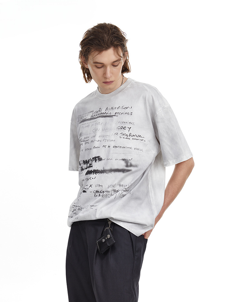 Vintage Hand Drawn Print Tee Streetwear Loose Fit Graphic T-shirt