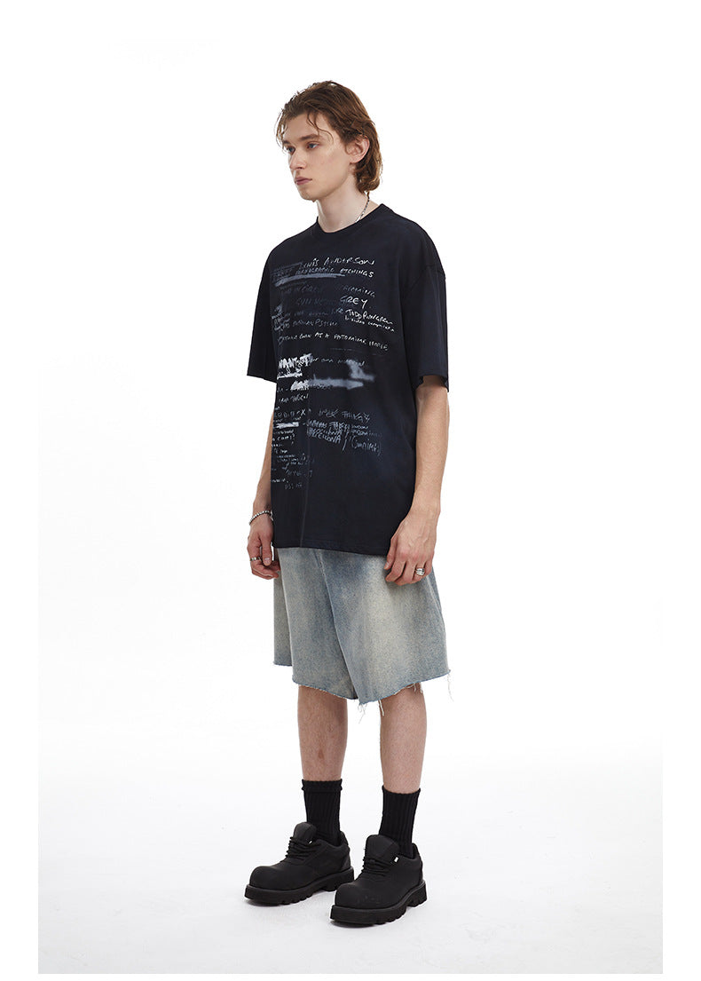 Vintage Hand Drawn Print Tee Streetwear Loose Fit Graphic T-shirt
