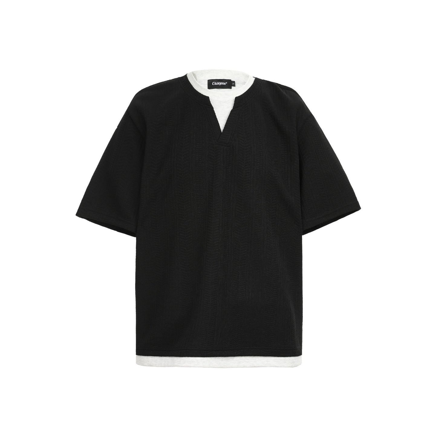 Vintage Textured Knit V-Neck T-shirt Faux Layered Tee