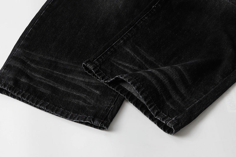 Washed Black Straight Jeans Plaid Detail