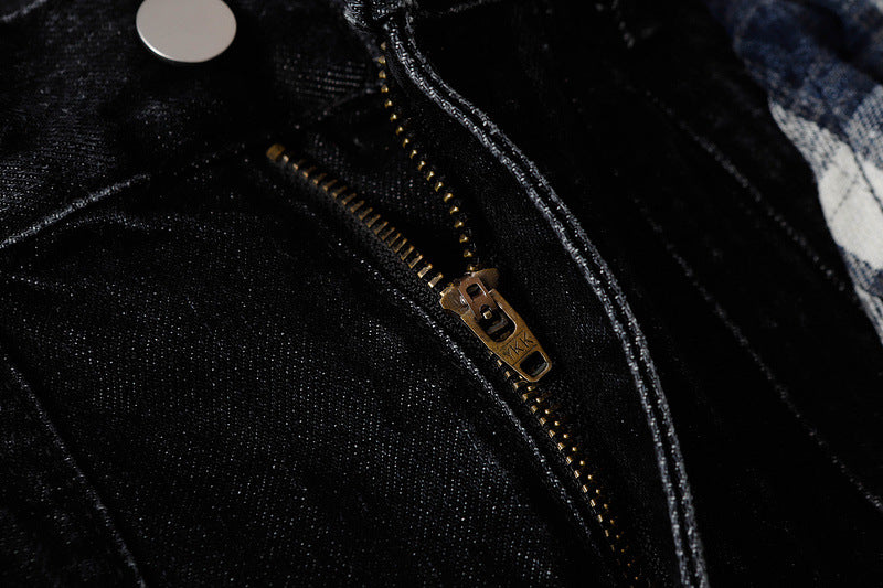 Washed Black Straight Jeans Plaid Detail