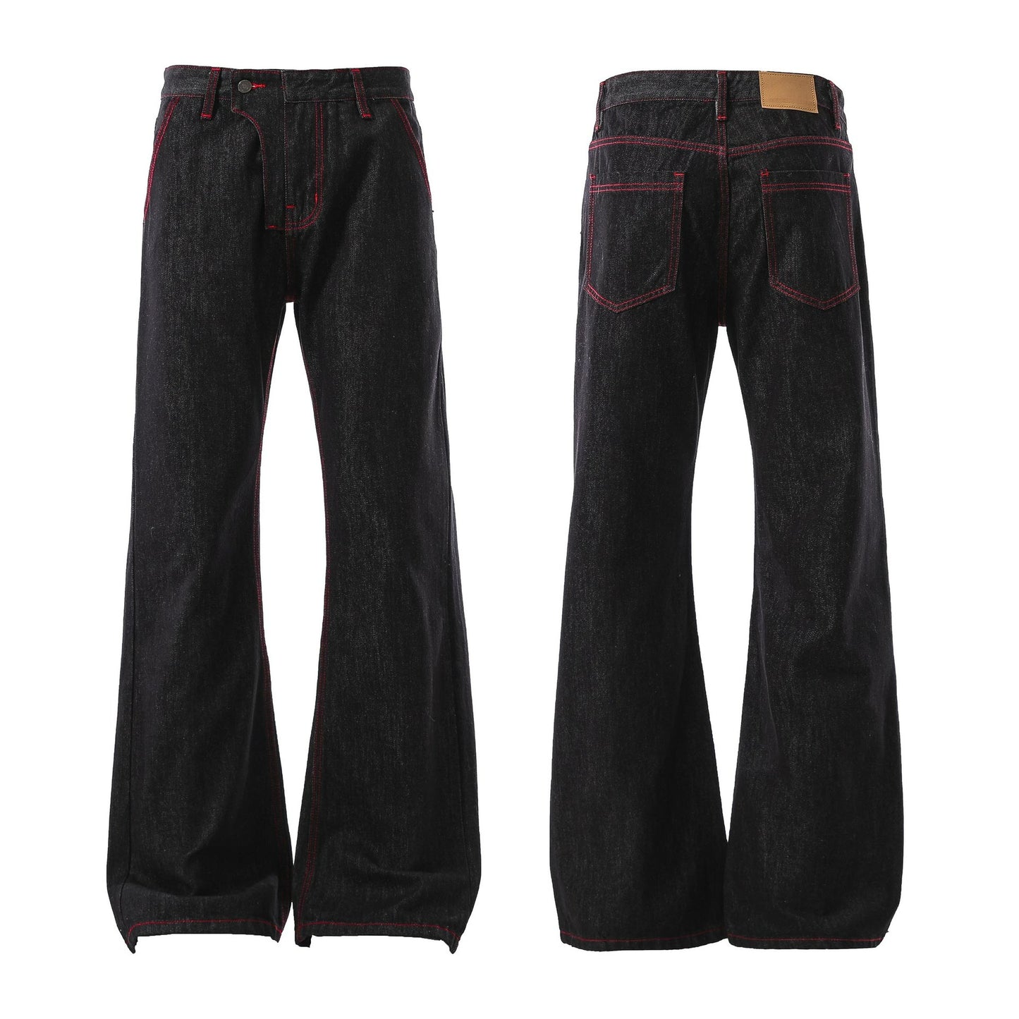 Wide Leg Raw Denim Jeans Red Contrast Detail