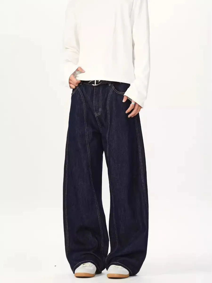 Wide Leg Seam Raw Denim Barrel Jeans