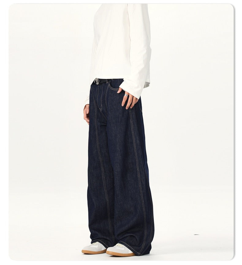 Wide Leg Seam Raw Denim Barrel Jeans