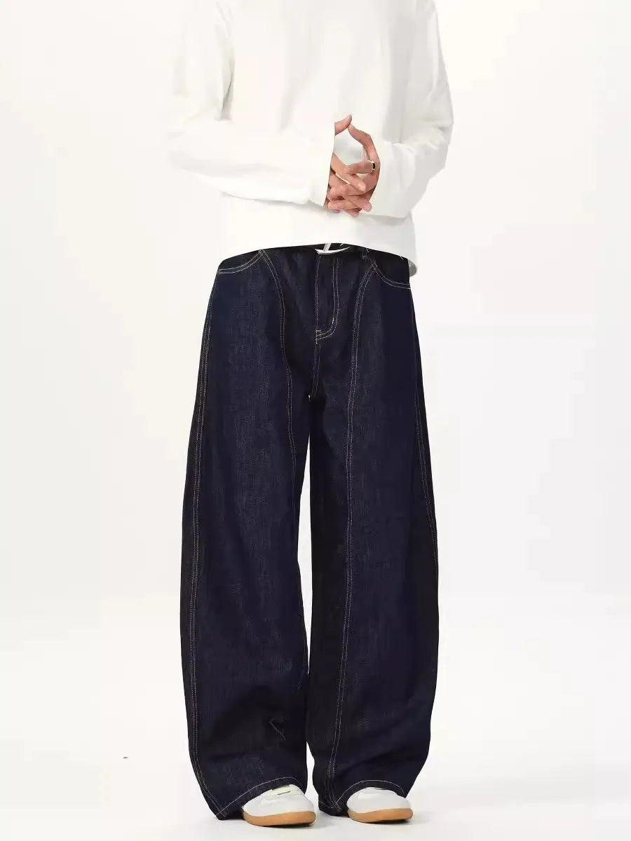 Wide Leg Seam Raw Denim Barrel Jeans