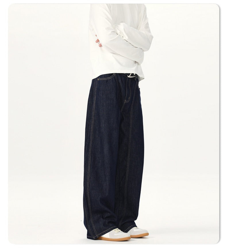 Wide Leg Seam Raw Denim Barrel Jeans