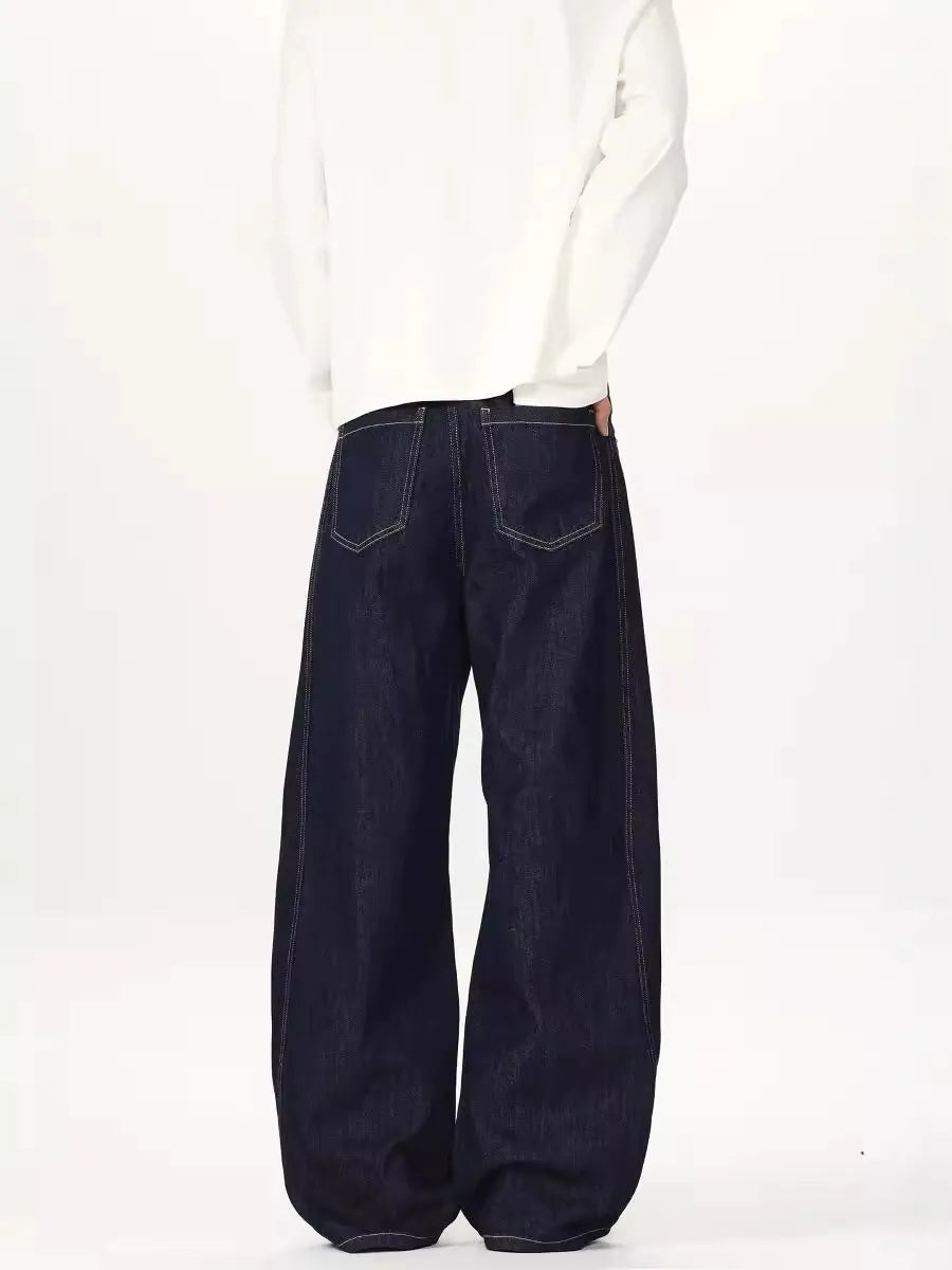 Wide Leg Seam Raw Denim Barrel Jeans
