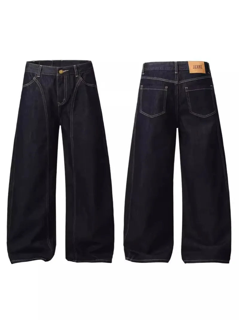 Wide Leg Seam Raw Denim Barrel Jeans