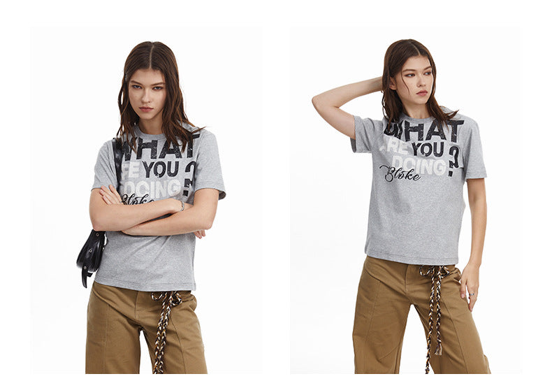 Womens Retro Letter Print Slim Tee