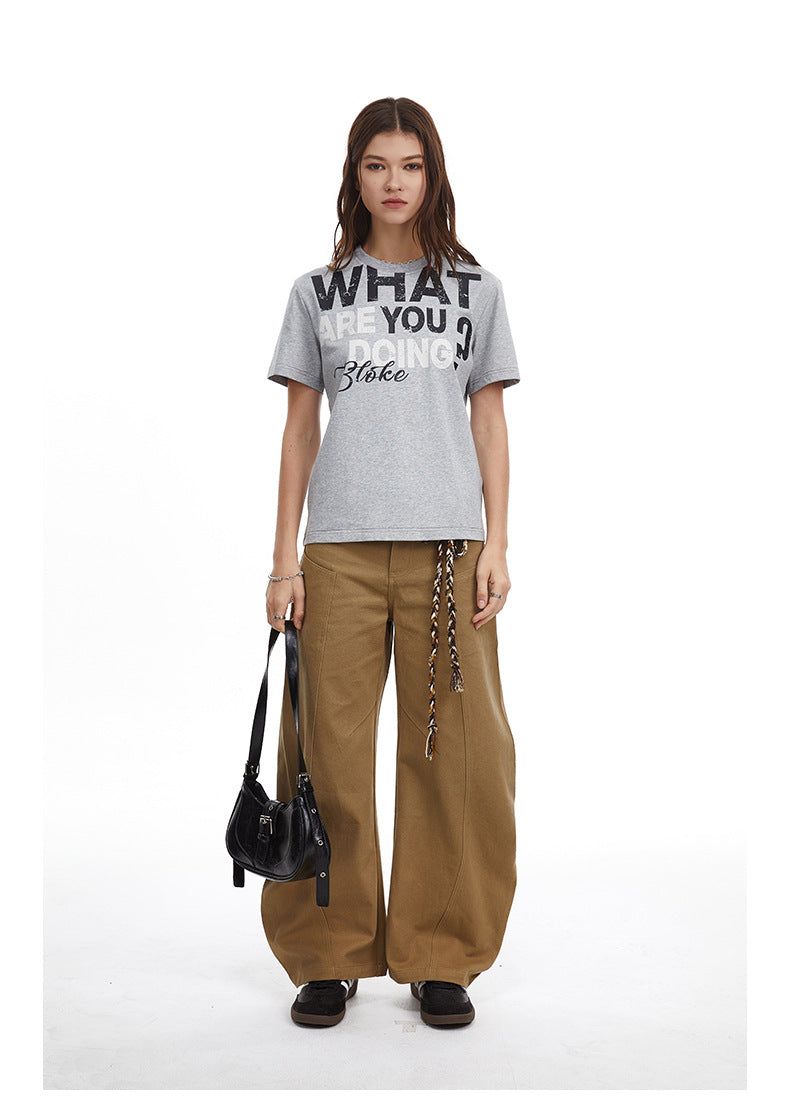 Womens Retro Letter Print Slim Tee