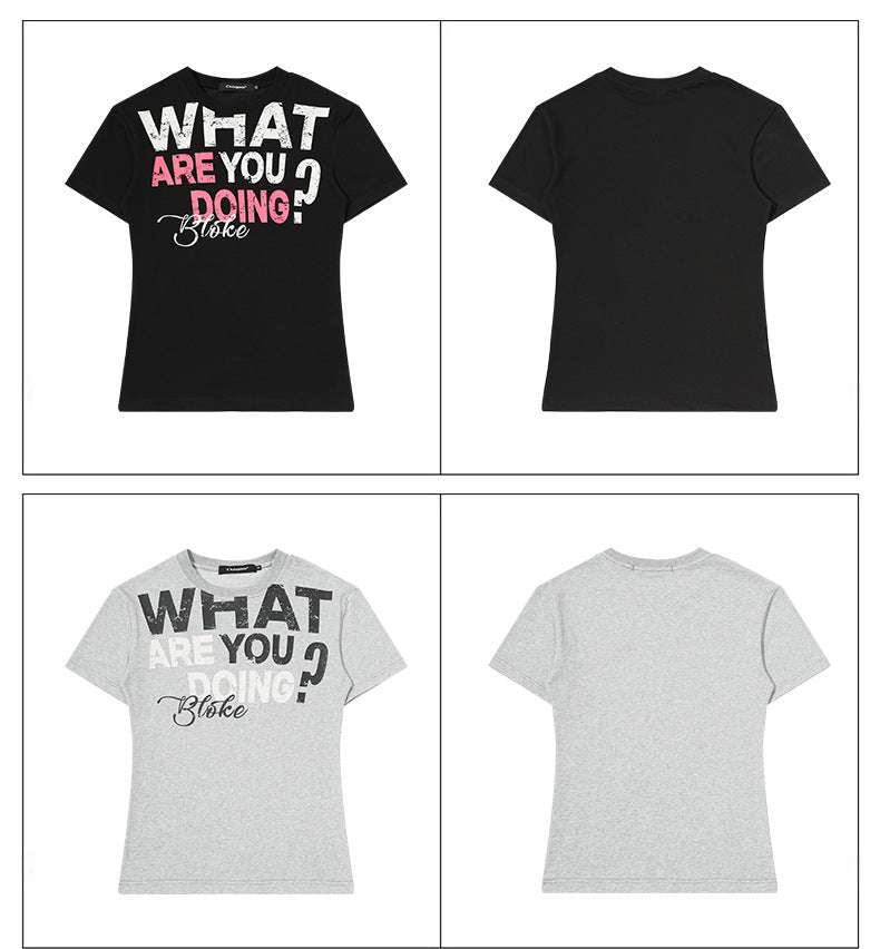 Womens Retro Letter Print Slim Tee