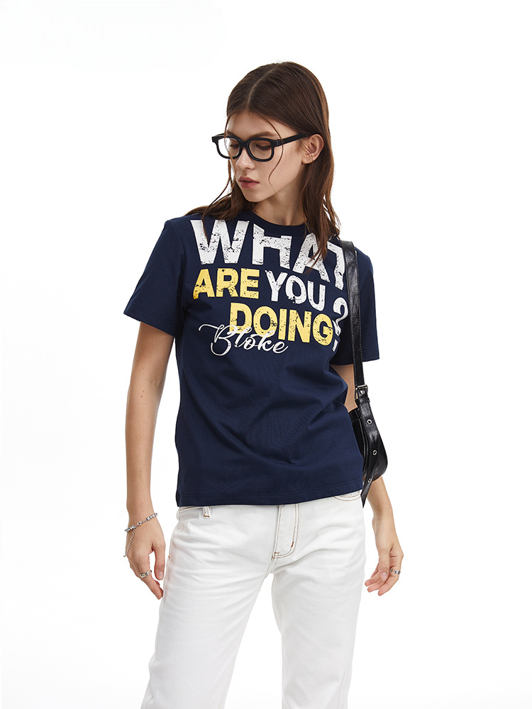 Womens Retro Letter Print Slim Tee