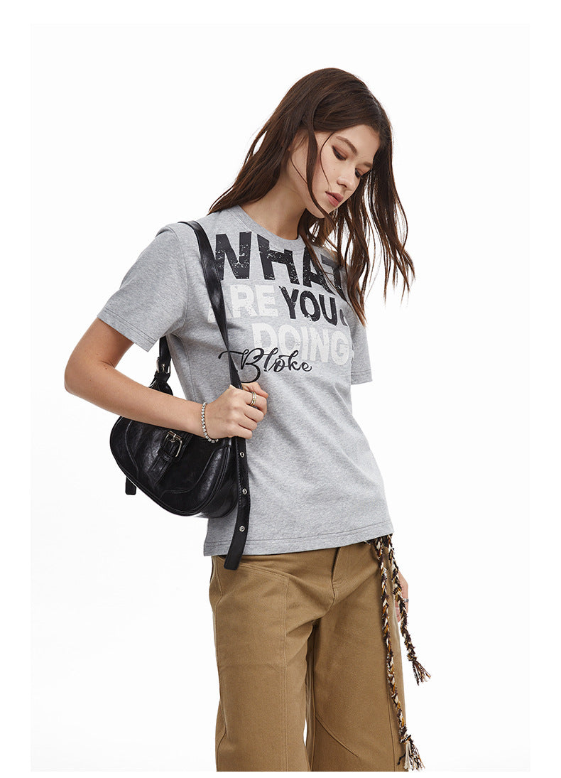 Womens Retro Letter Print Slim Tee