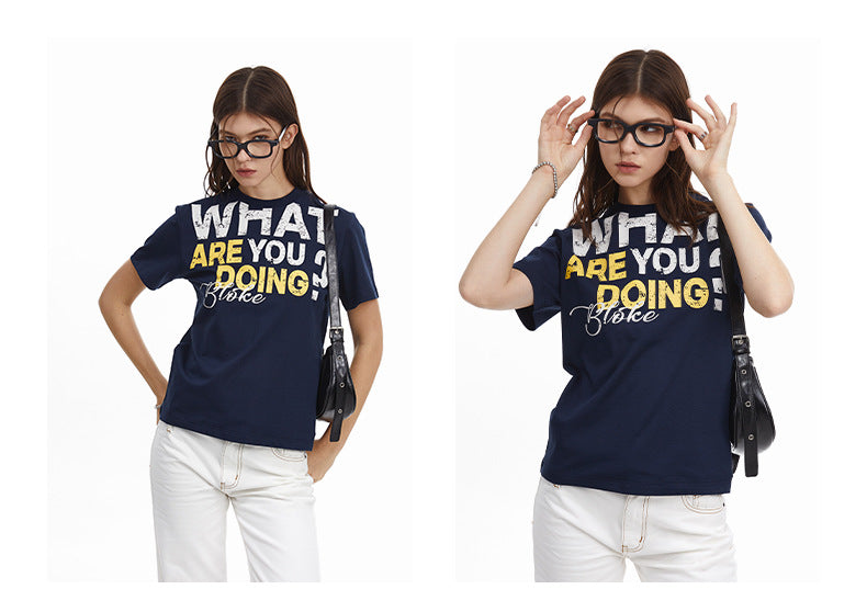 Womens Retro Letter Print Slim Tee