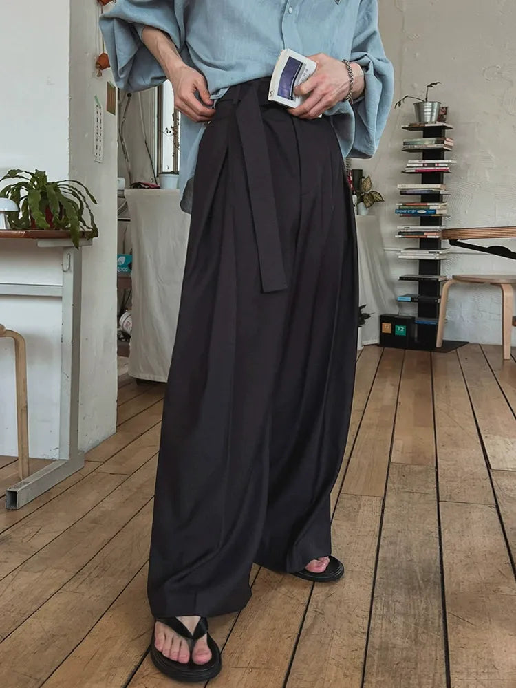 Clean Fit Wide Leg Pants Pleated Draping Fabric
