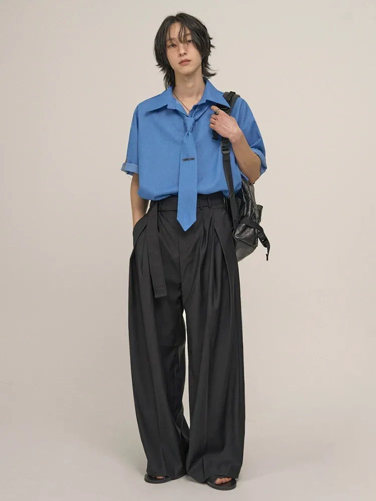 Clean Fit Wide Leg Pants Pleated Draping Fabric