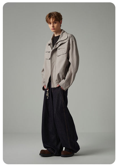American Style Cropped Workwear Jacket Loose & Washed