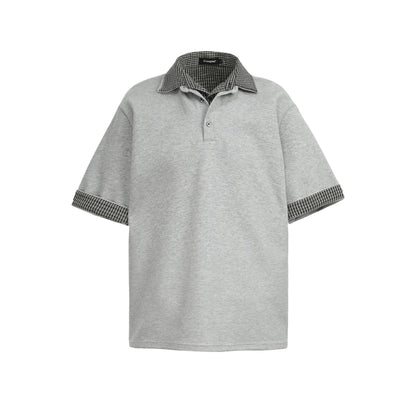 Checkered Double Collar Polo Retro Contrast Short Sleeved Tee