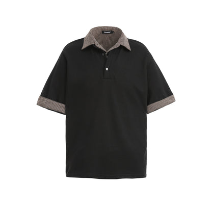 Checkered Double Collar Polo Retro Contrast Short Sleeved Tee